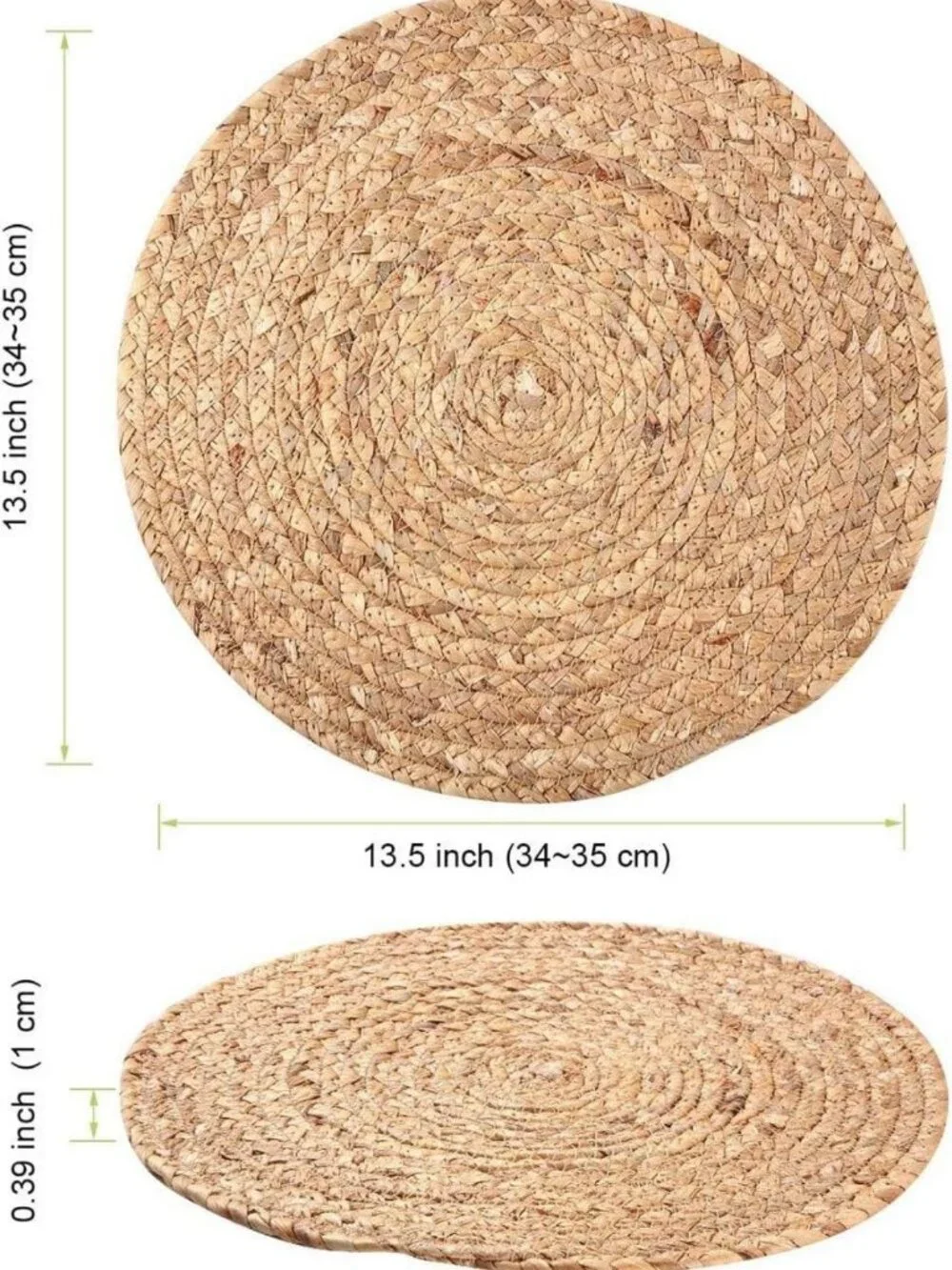Set of 6 Natural Woven Round Placemats - 13.8” Non-Slip Braided Tablemats